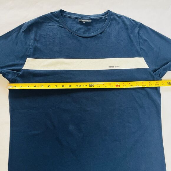 RON DORFF Paris Mens XXL Navy‎ Blue White Stripe 100% Cotton T-Shirt Designer - Picture 7 of 13